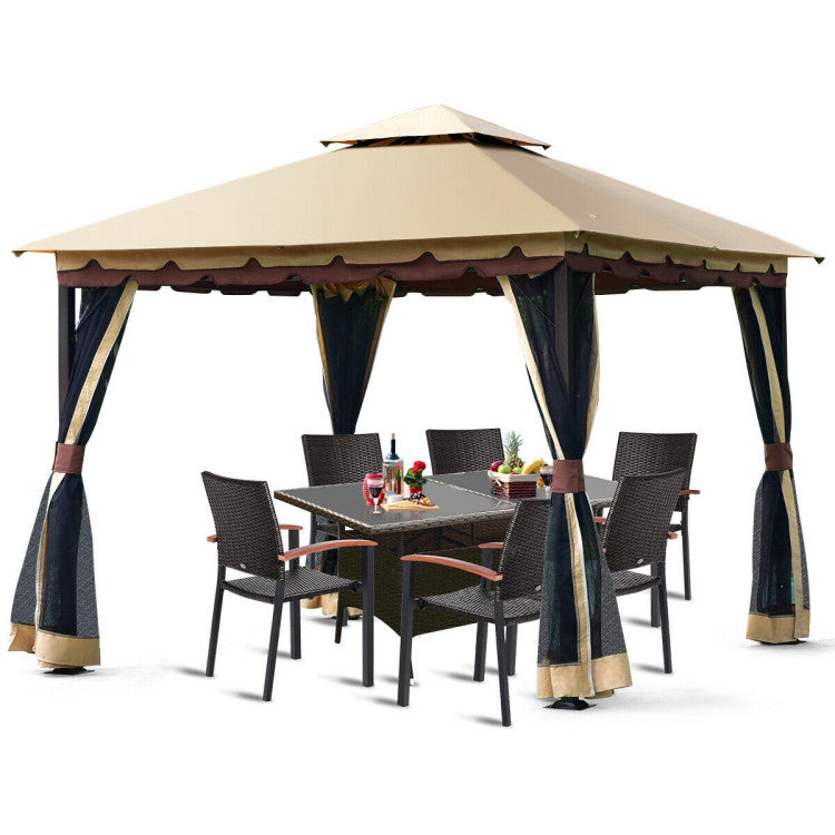 2-Tier 10 ft. x 10 ft. Steel Outdoor Garden Gazebo with Black Mesh Curtains