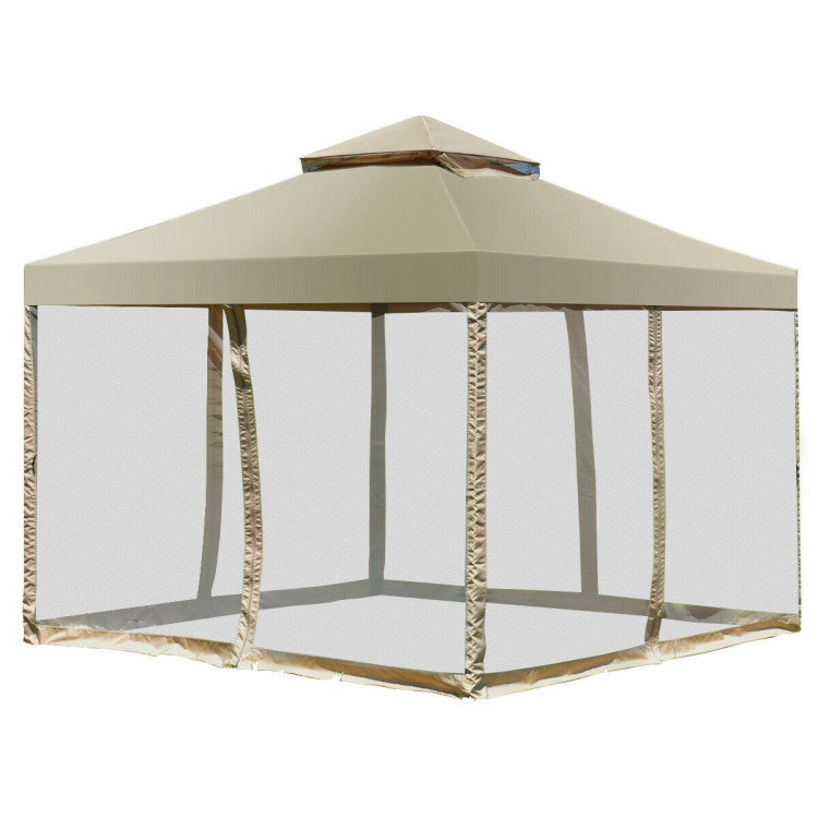 2-Tier 10 ft. x 10 ft. Beige Outdoor Patio Gazebo with Netting