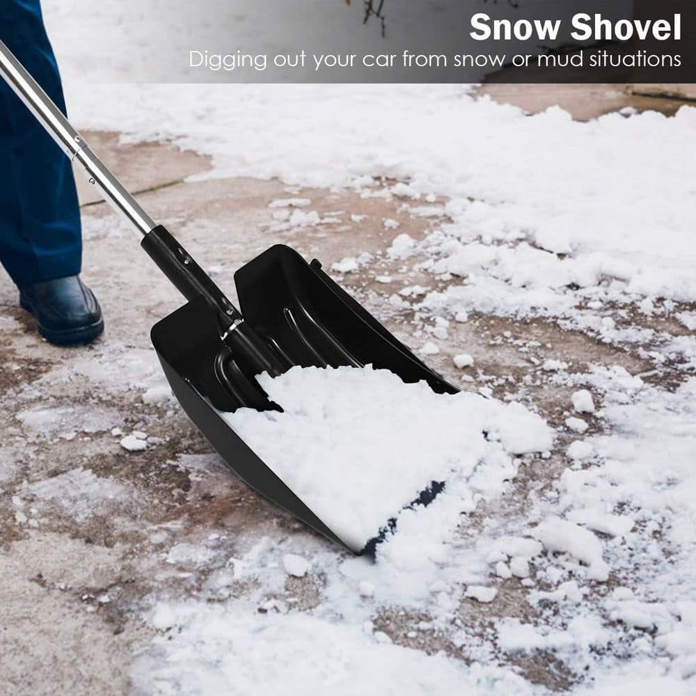 35 in. Aluminum Handle Plastic Snow Shovel with Ice Scraper and Snow Brush