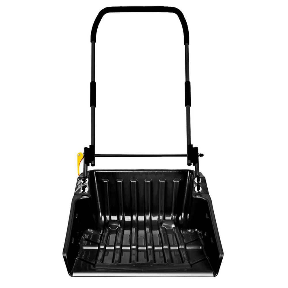 58 in. Black Steel Handle Plastic Folding Snow Shovel Pusher Scoop with Wheels
