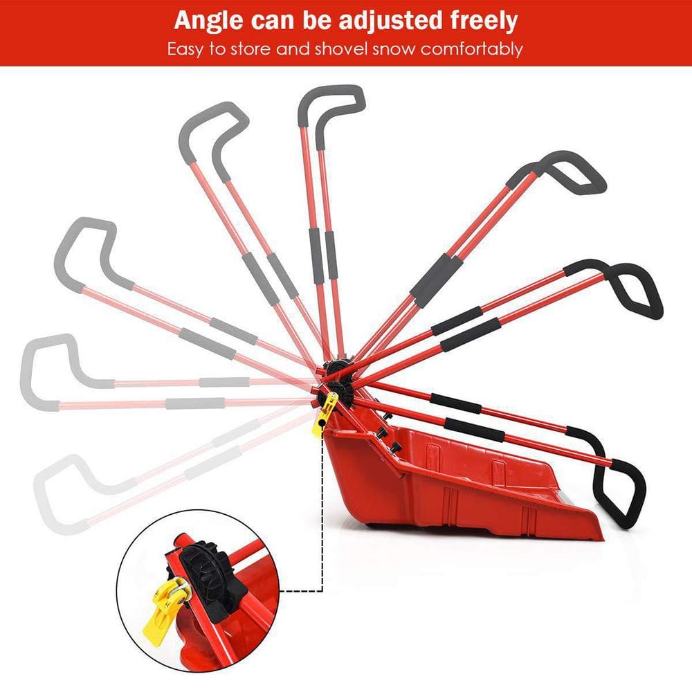 58 in. Steel Handle Plastic Folding Snow Shovel Pusher Scoop with Wheels