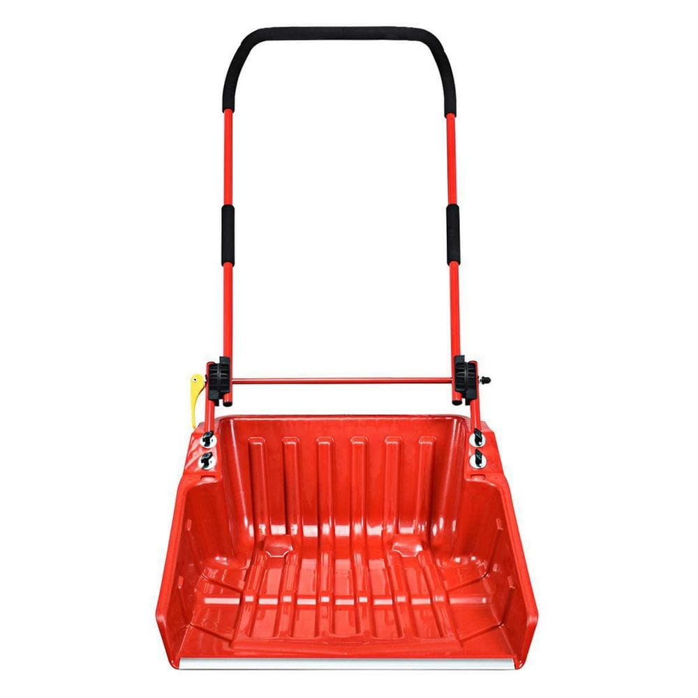 58 in. Steel Handle Plastic Folding Snow Shovel Pusher Scoop with Wheels