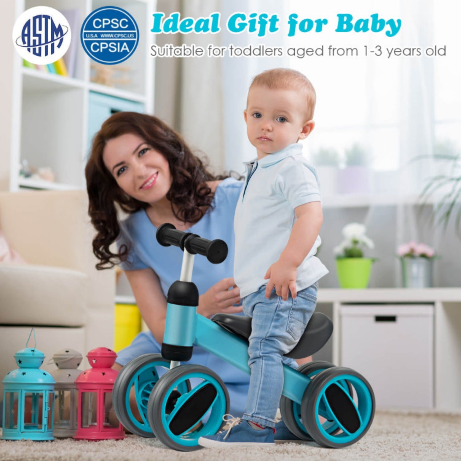 SUGIFT 4 Wheels Baby Balance Bike Toy, Blue