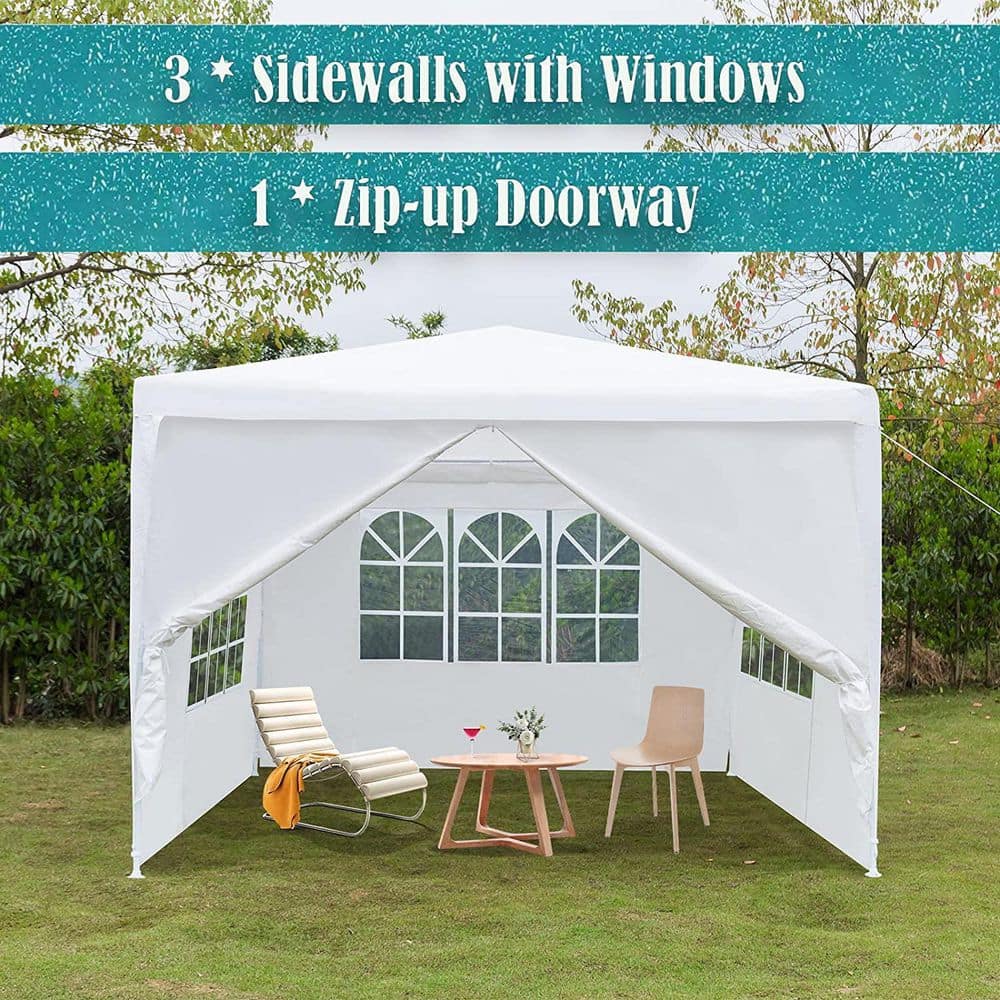 10 ft. x 10 ft. White Canopy Tent Heavy-Duty Wedding Party Tent Canopy with 4 Removable Side Walls