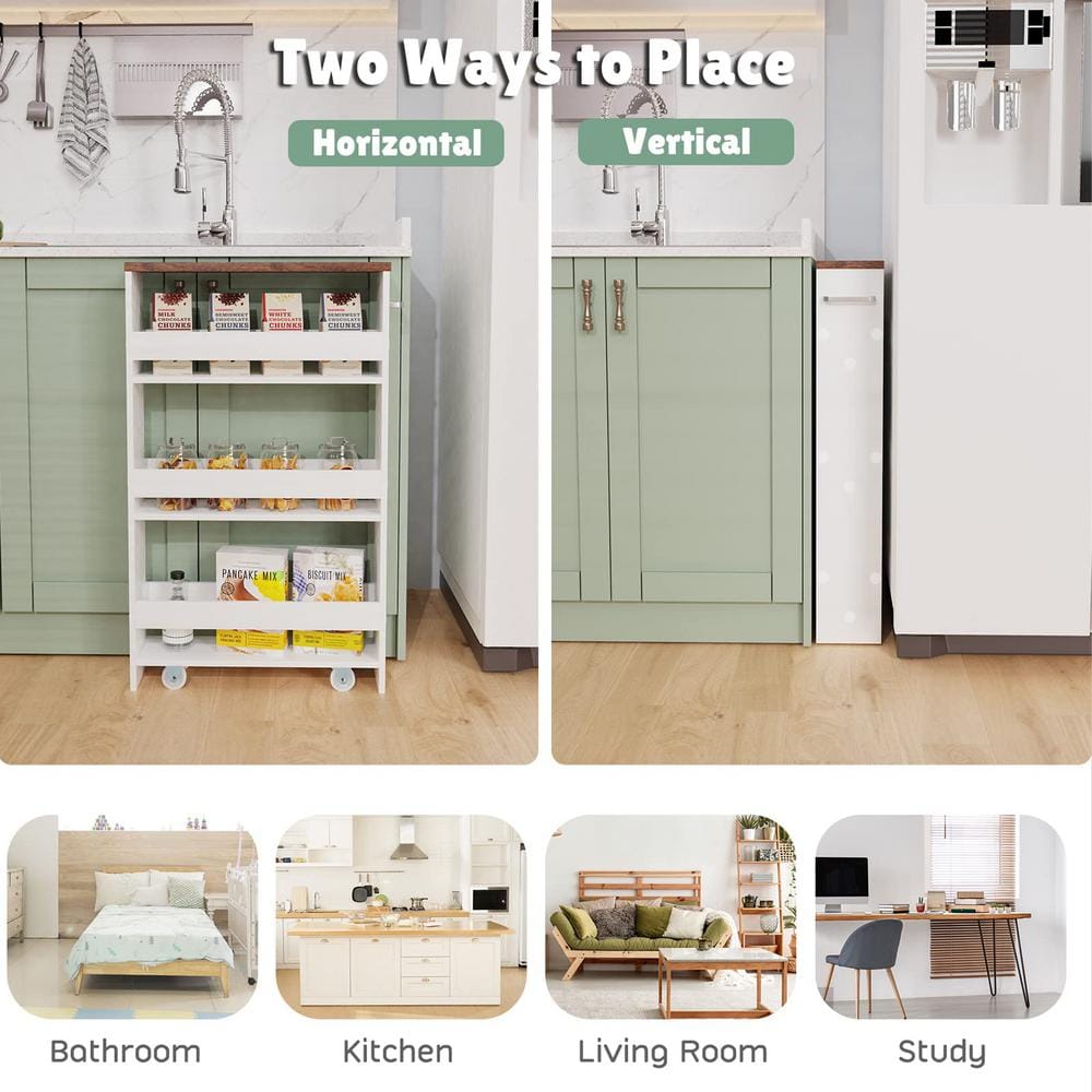 19 in. W White Rolling Kitchen Cart with Handle