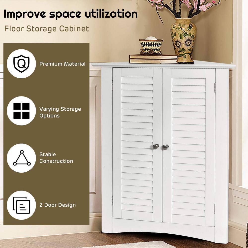 Freestanding Corner Linen Cabinet in White with Shutter Door
