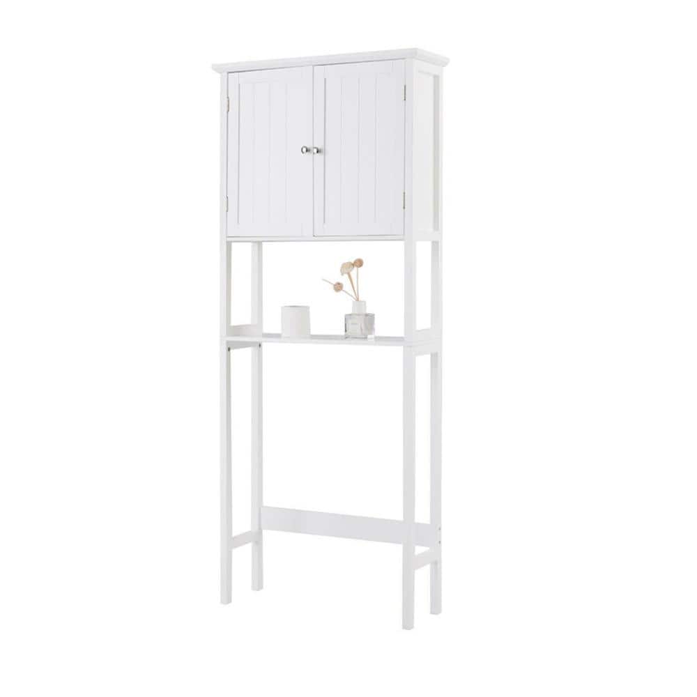 White Bathroom Over-the-Toilet Storage Cabinet Organizer with Doors and Shelves